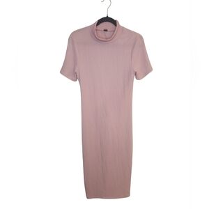 NWOT SHEIN Mulvari Baby Pink Mock Neck Slit Back Bodycon Midi Dress Size M